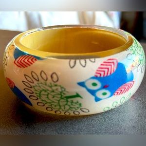 Adorable Owls & Trees Retro Lucite Bangle Cuff